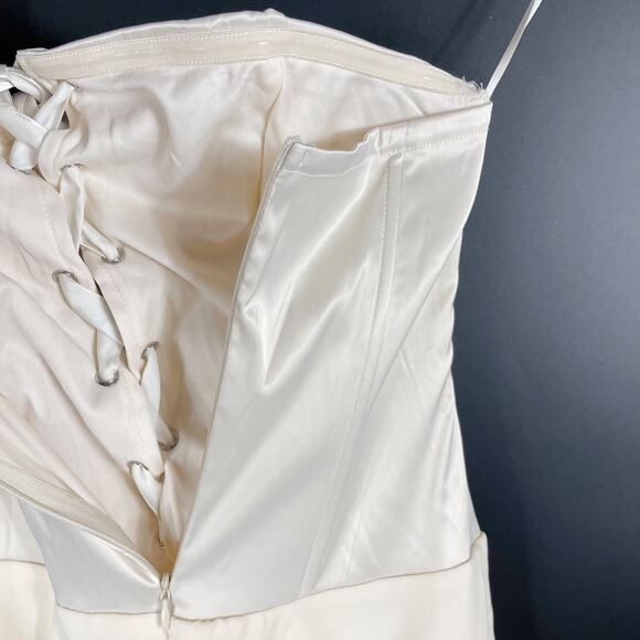 Superdown Solare Mini Dress Champagne Cream Strapless‎ Lace-Up Satin Flare Sz M - Picture 12 of 13
